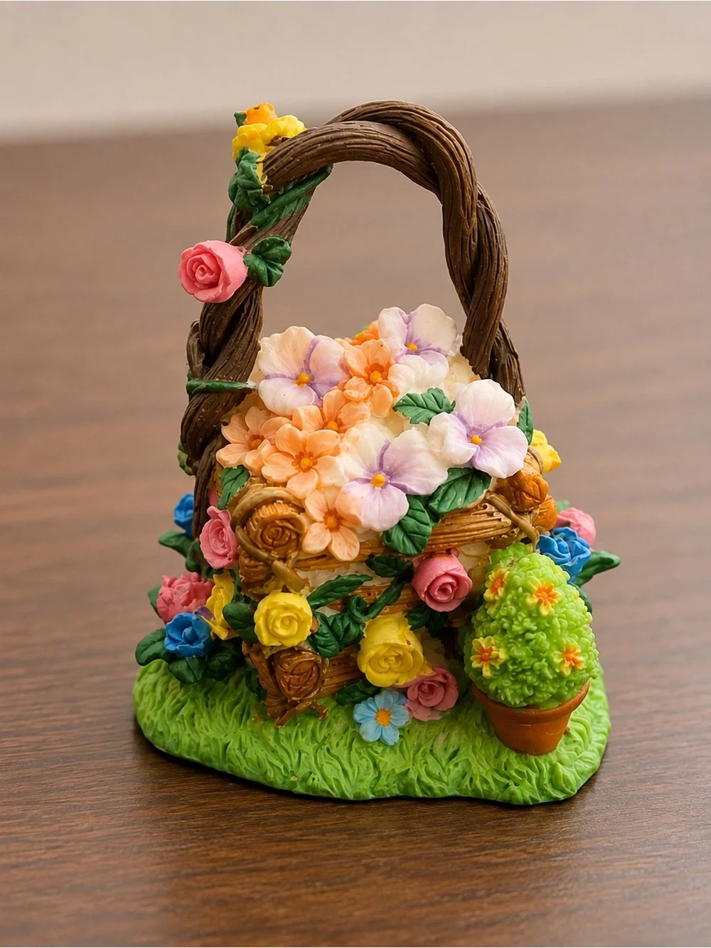 Miniature Floral Basket Figurine Cottagecore Garden Decor